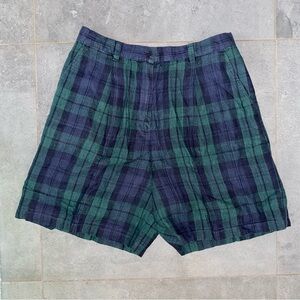LAUREN Ralph Lauren Women’s 14 100% Linen Blue Green‎ Tartan Walking Shorts
